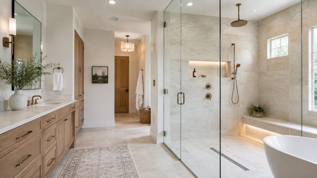 Walk-in Shower Bathroom Design with Modern Interior