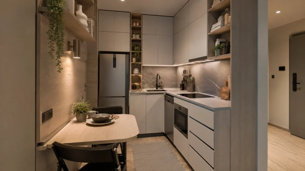 compact-apartment kitchen fold down dining table