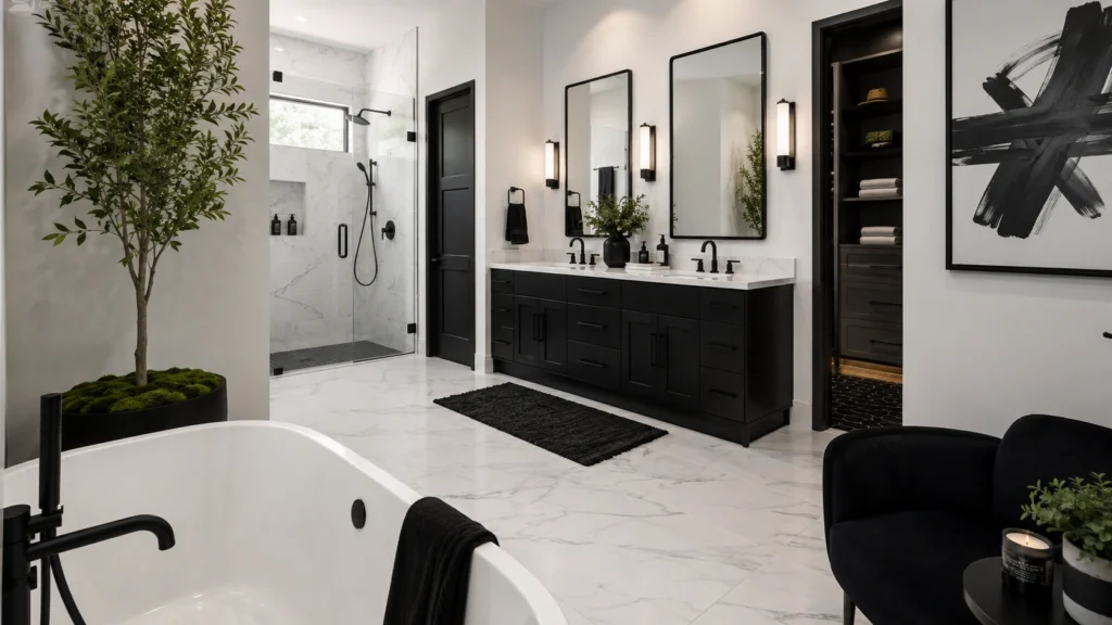 contemporary-black white bathroom design wall tiles
