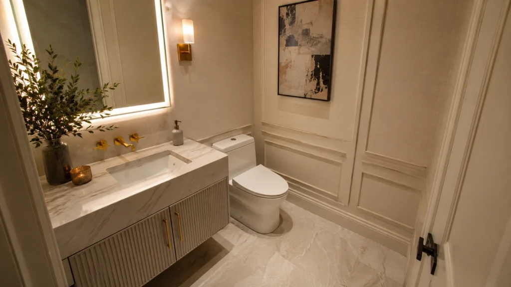 contemporary half bathroom design wall tiles