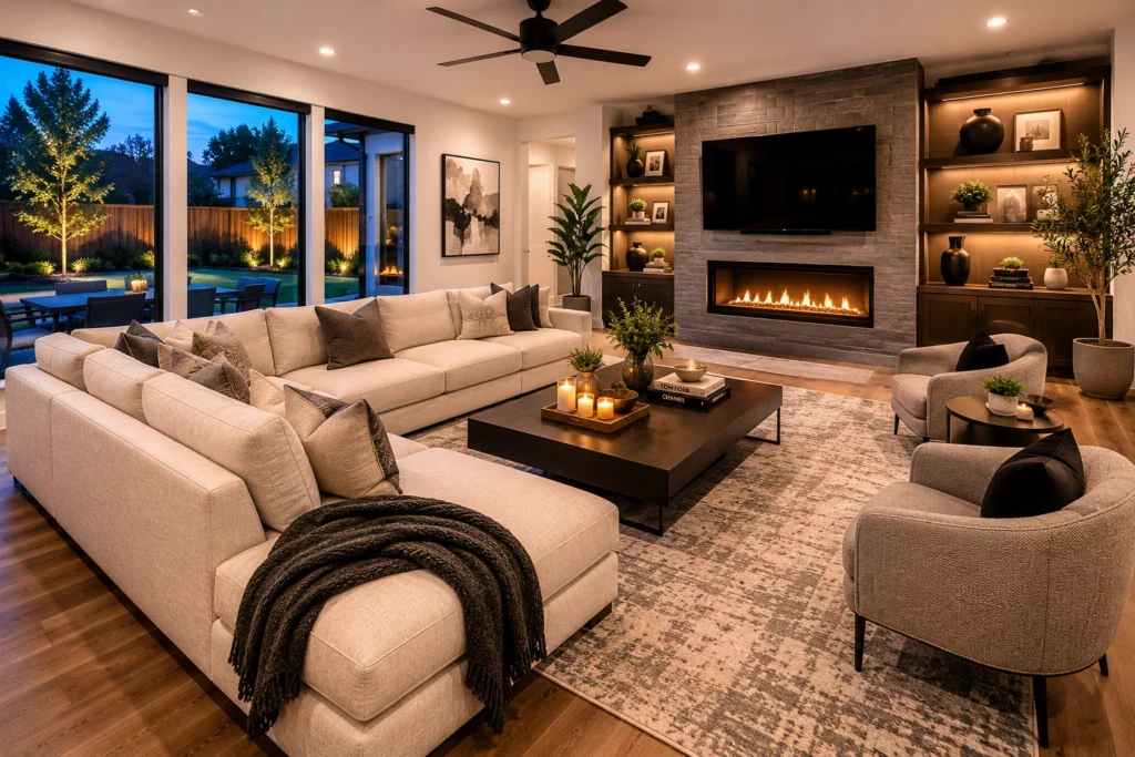 contemporary-living room design plush sofa layout