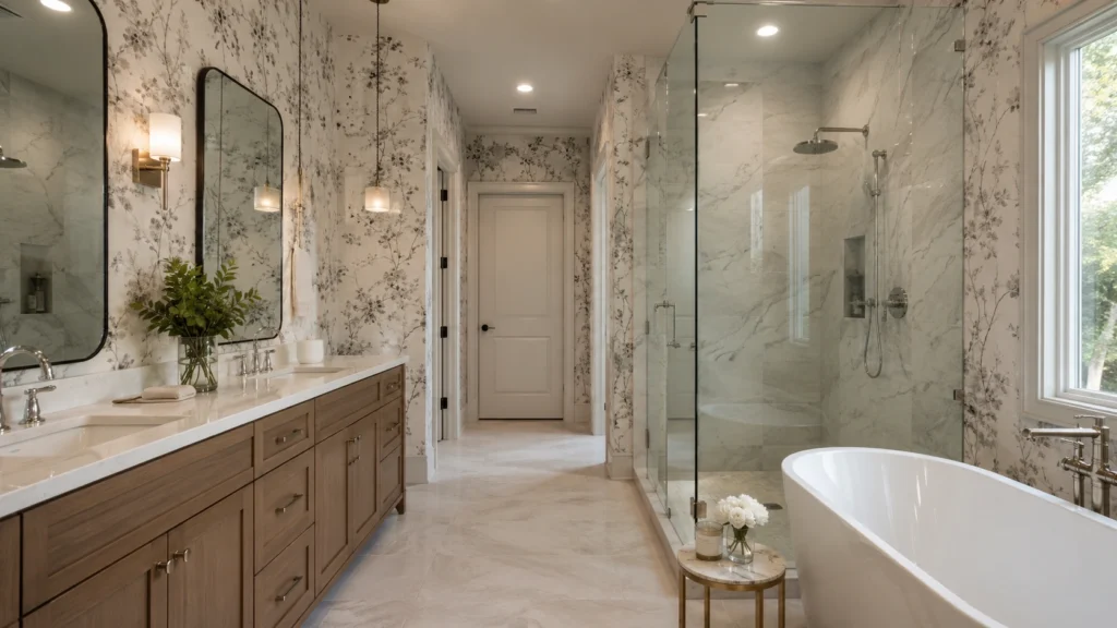 elegant bathroom wallpaper design stylish vanity