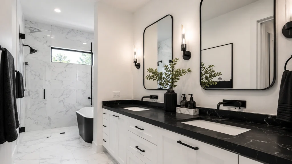 elegant-black-white bathroom design stylish vanity