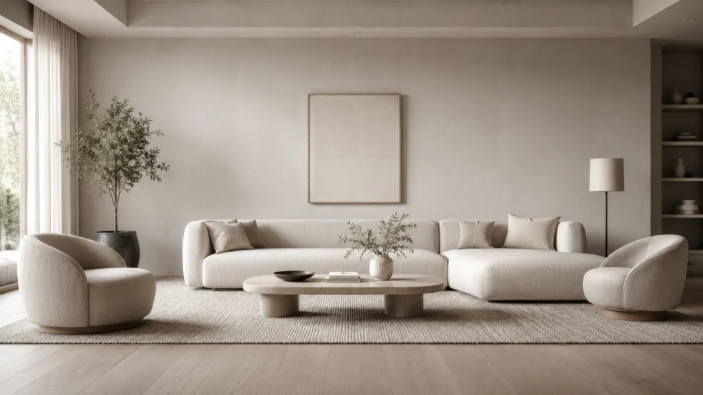 elegant texas minimalist living room soft seating