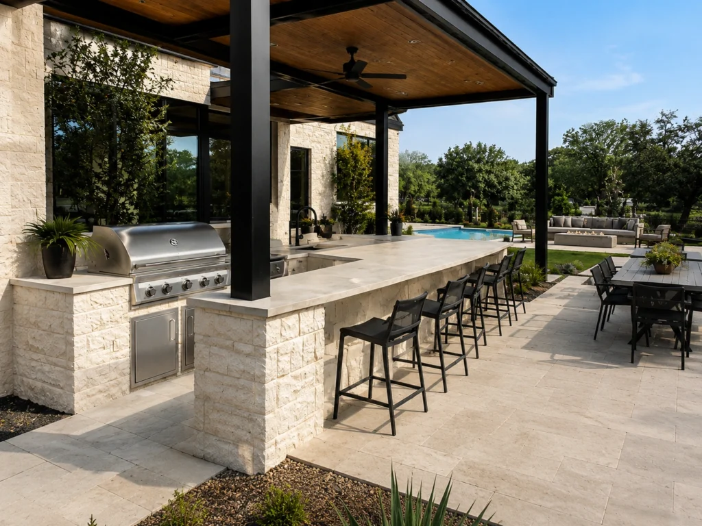 elegant texas outdoor kitchen open space