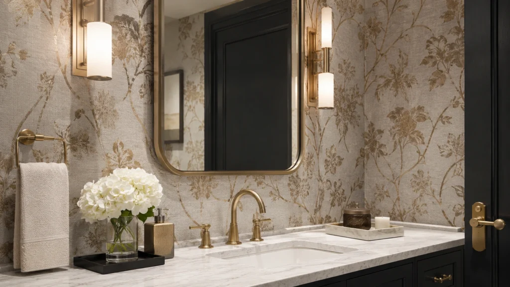 luxury bathroom wallpaper design modern fixtures