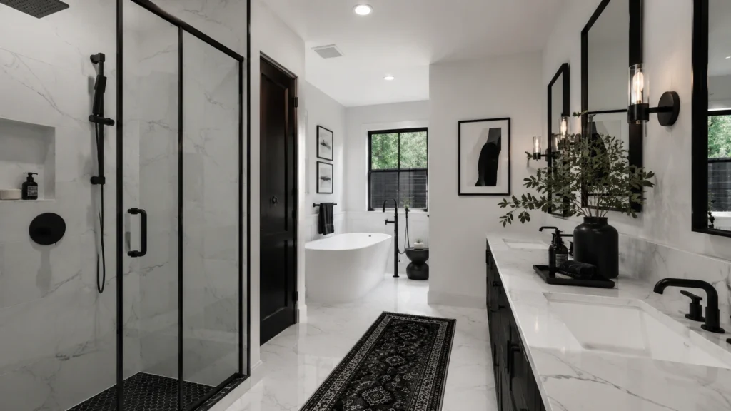 luxury black white bathroom design modern fixtures