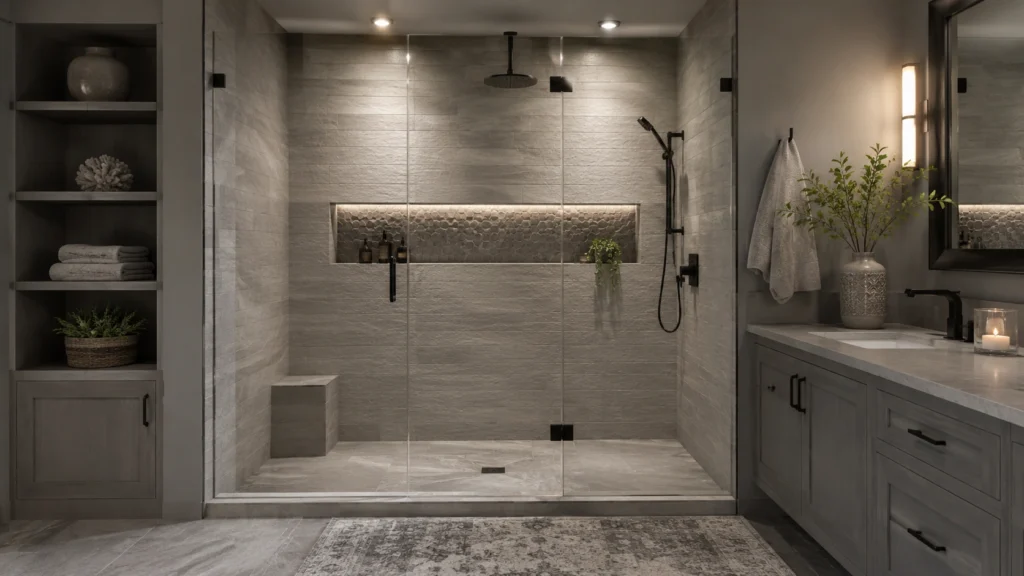 modern grey bathroom design glass shower