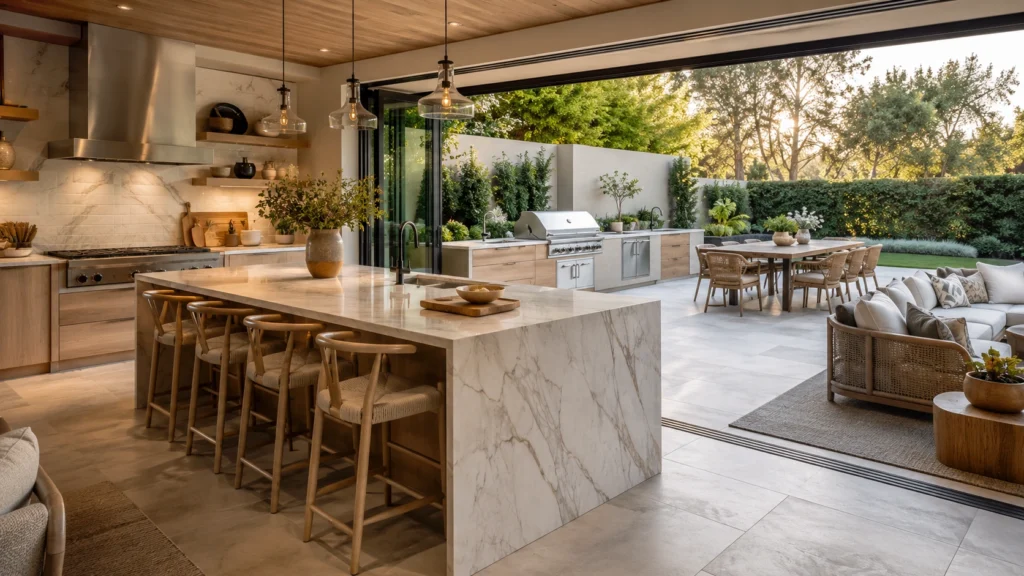 modern indoor outdoor kitchen patio dining