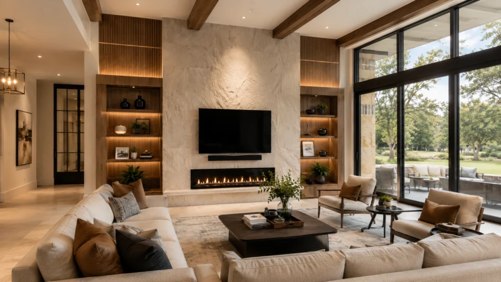 modern living room textured wall