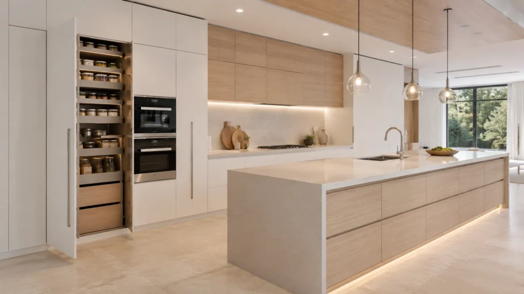modern minimalist kitchen pull out pantry