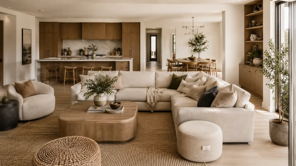 modern minimalist living room soft seating layout