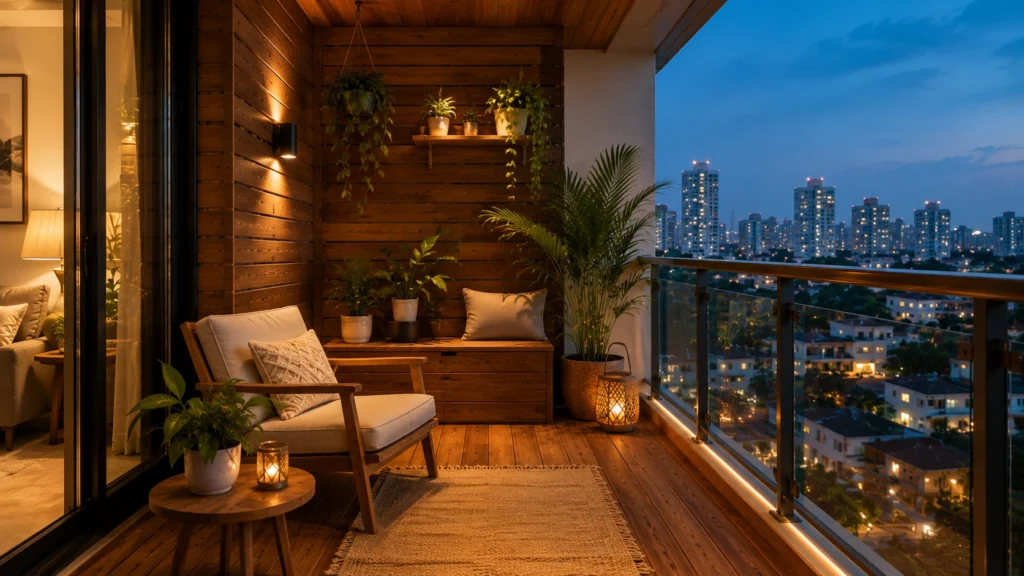 natural wooden balcony