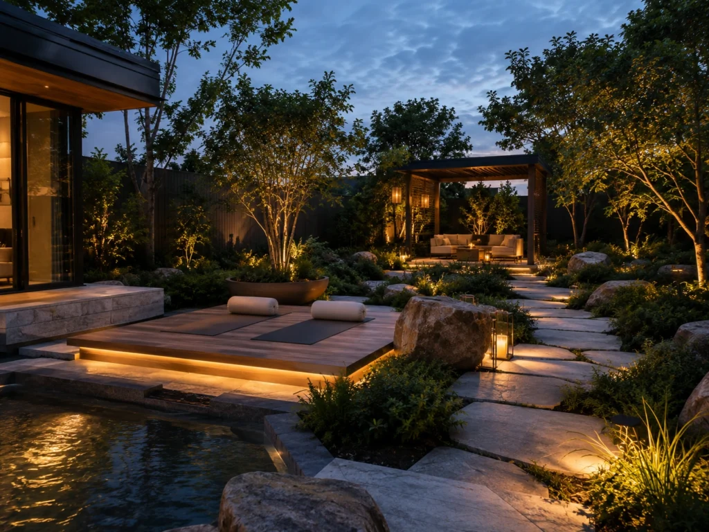 peaceful outdoor wellness space greenery