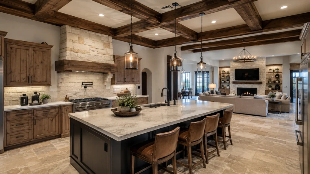 rustic modern open plan kitchen texas home