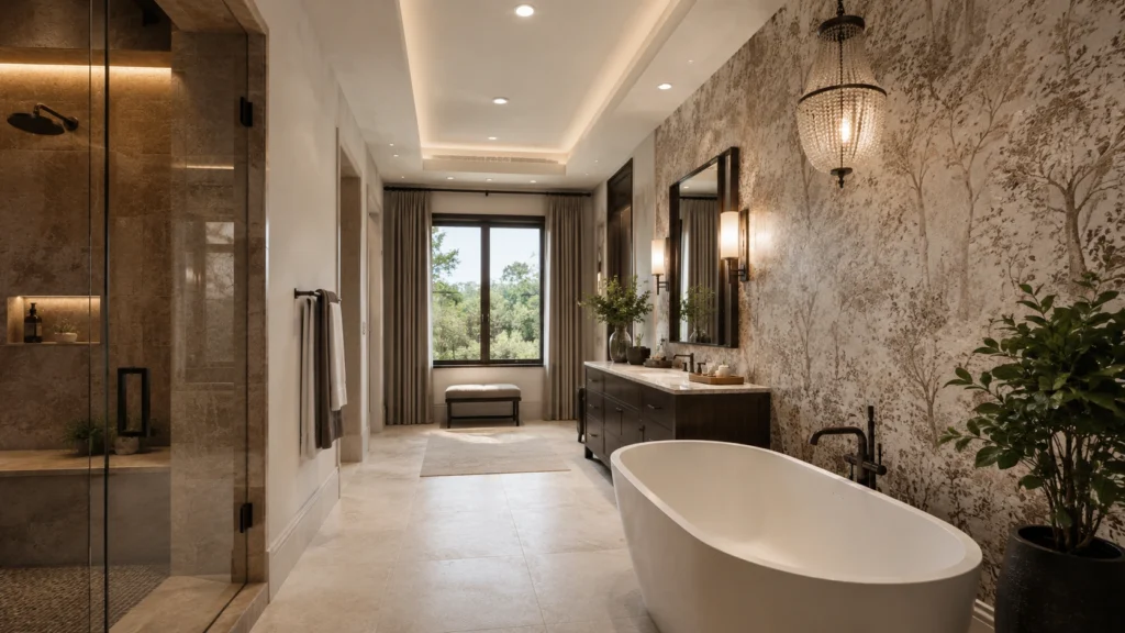 small bathroom wallpaper design decorative mirror