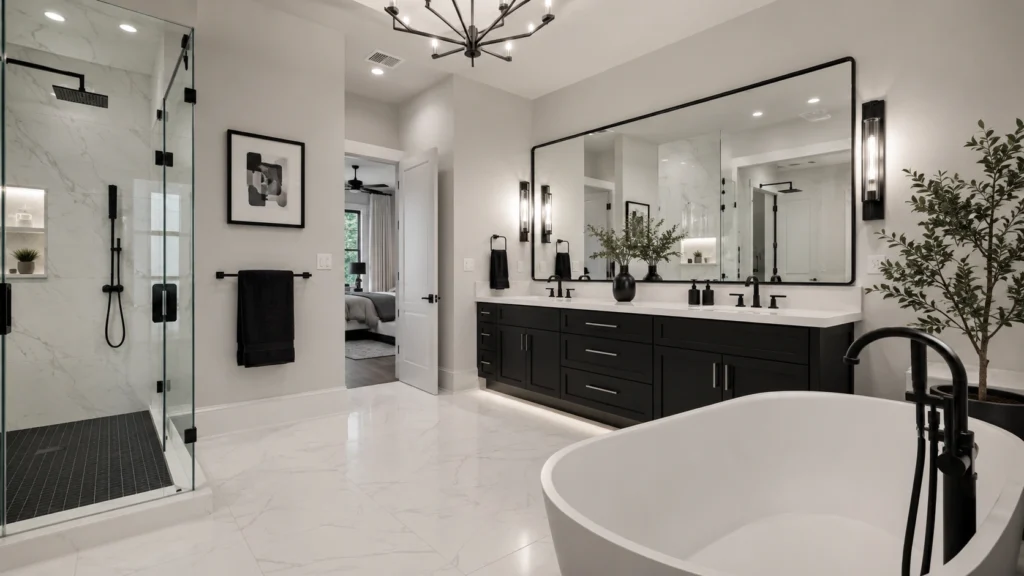 small black white bathroom design decorative mirror