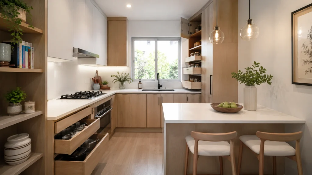 small l shaped kitchen compact storage