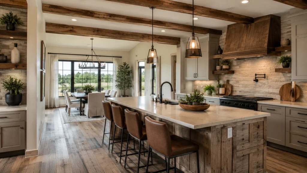 texas rustic modern kitchen stone backsplash
