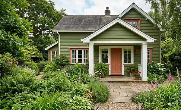 White, clay and mossy green exterior