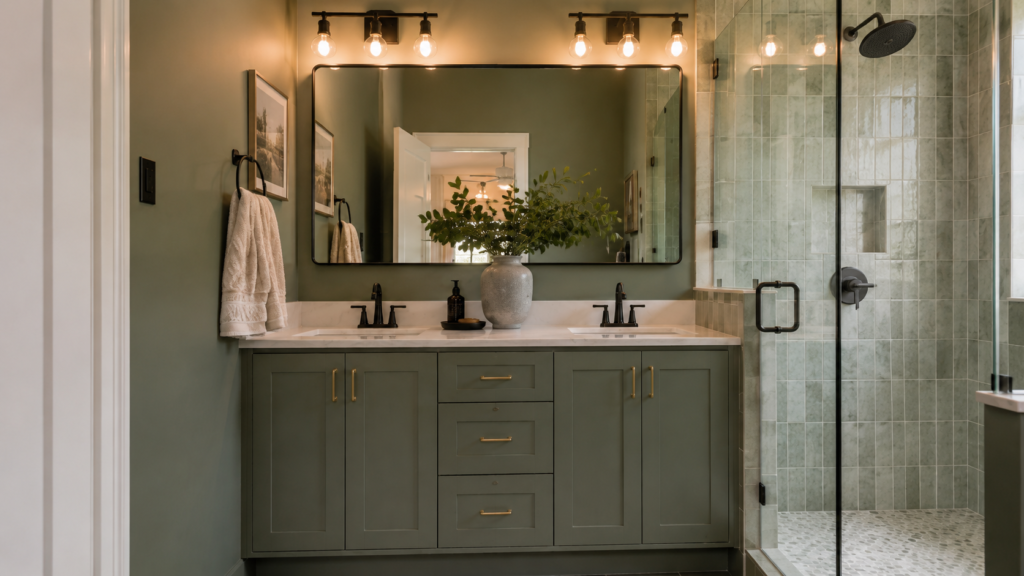 Contemporary Green Bathroom Design with Modern Fixtures