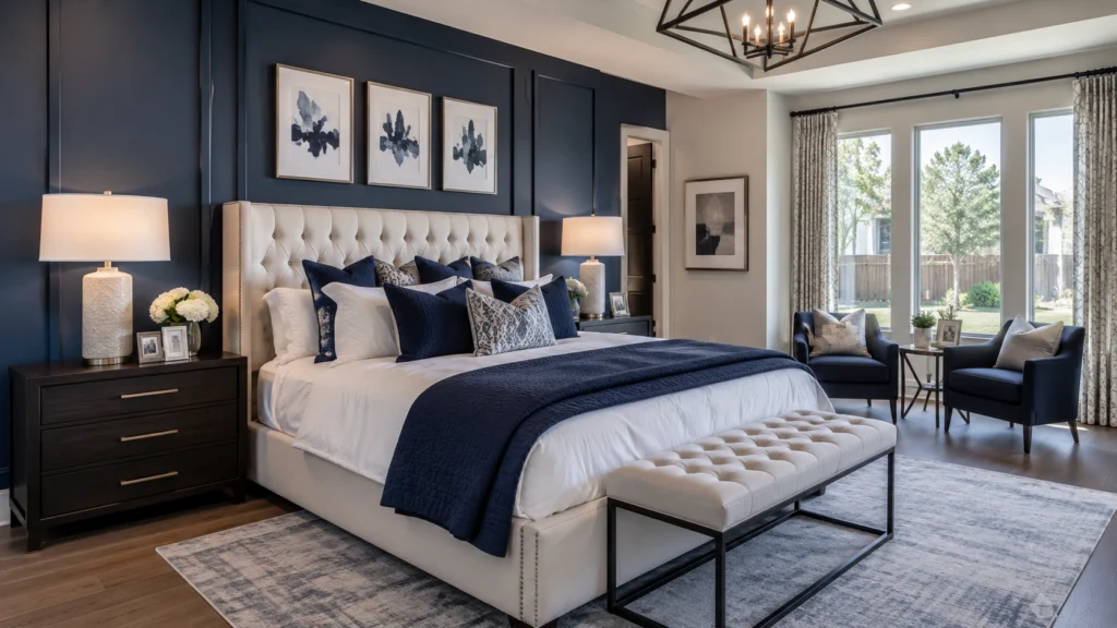 elegant blue bedroom design wooden furniture