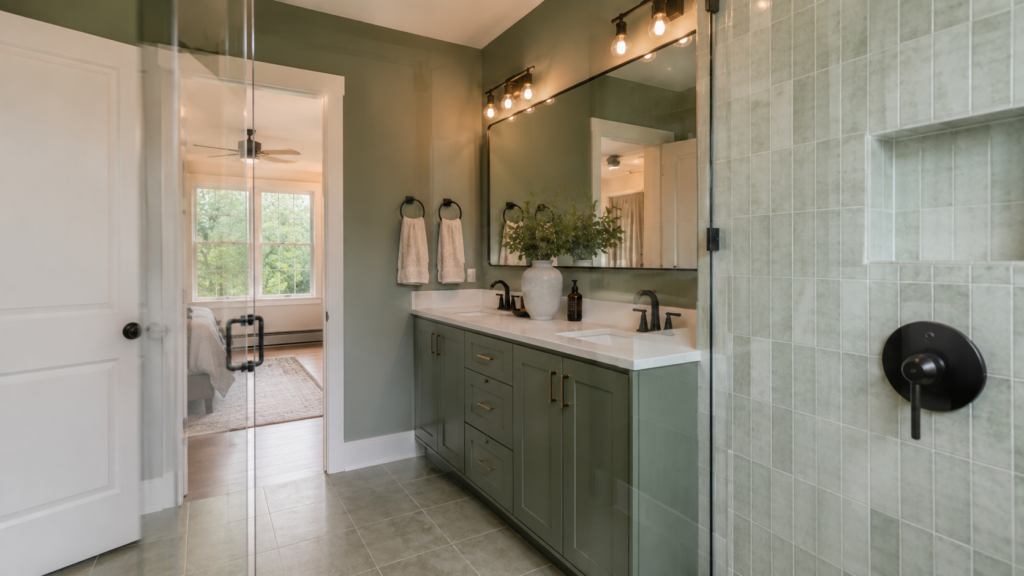 Elegant Green Bathroom Design with Stylish Vanity