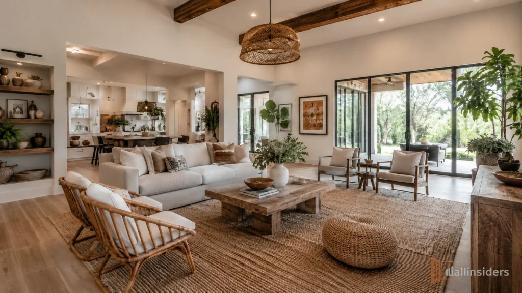small boho living room design natural decor