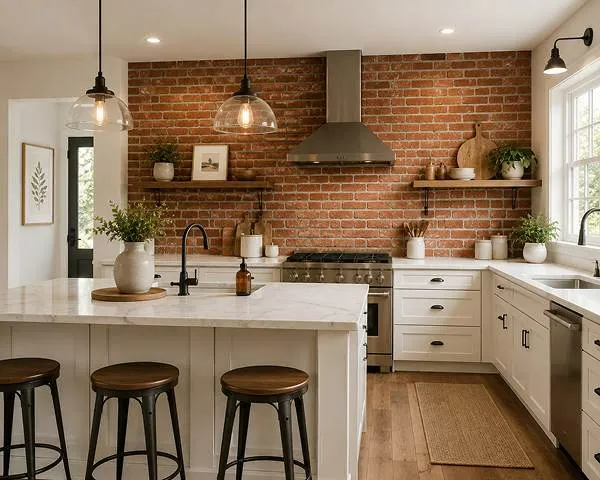 Exposed Red Brick Accent Wall Idea