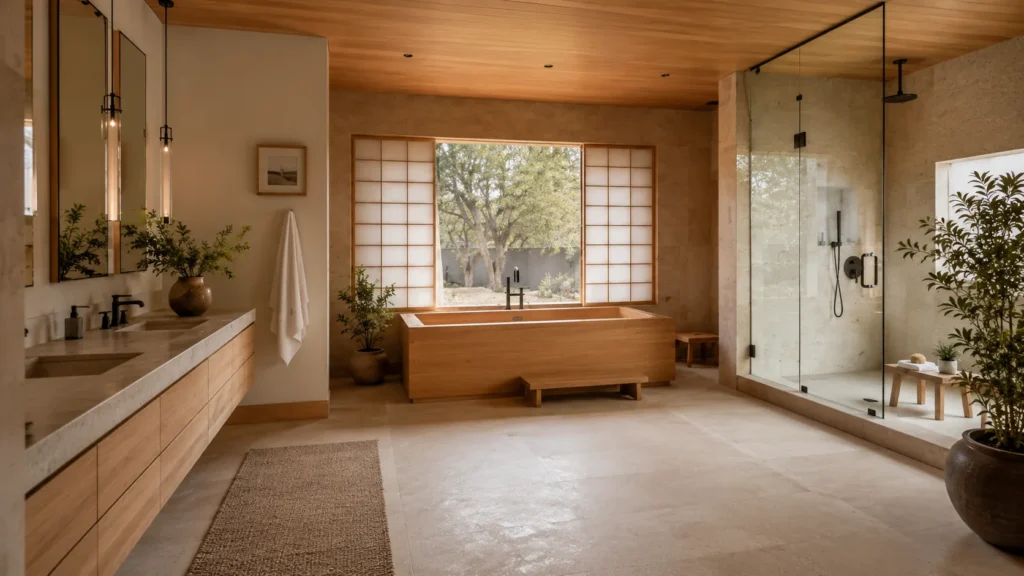Luxury Japanese Bathroom Design with Walk-in Shower