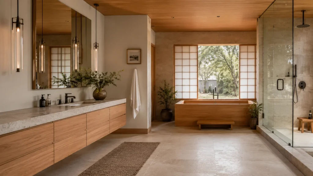 Small Japanese Bathroom Design with Natural Décor