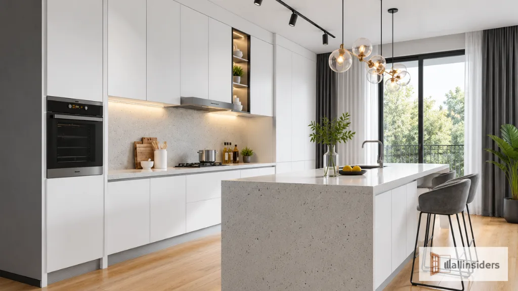 Contemporary White Kitchen Design with Smart Storage