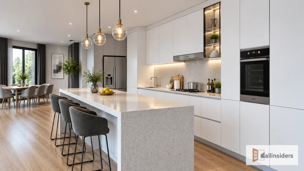 Luxury White Kitchen Design with Creative Lighting