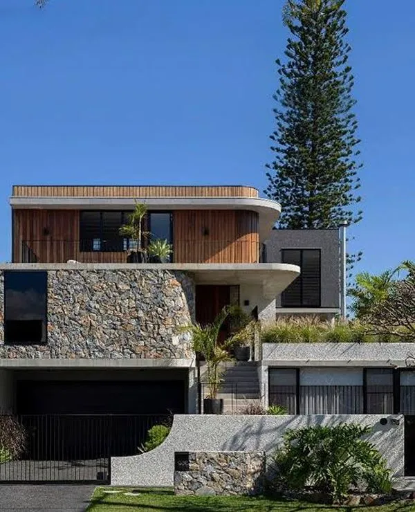 Modern wood and stone exterior
