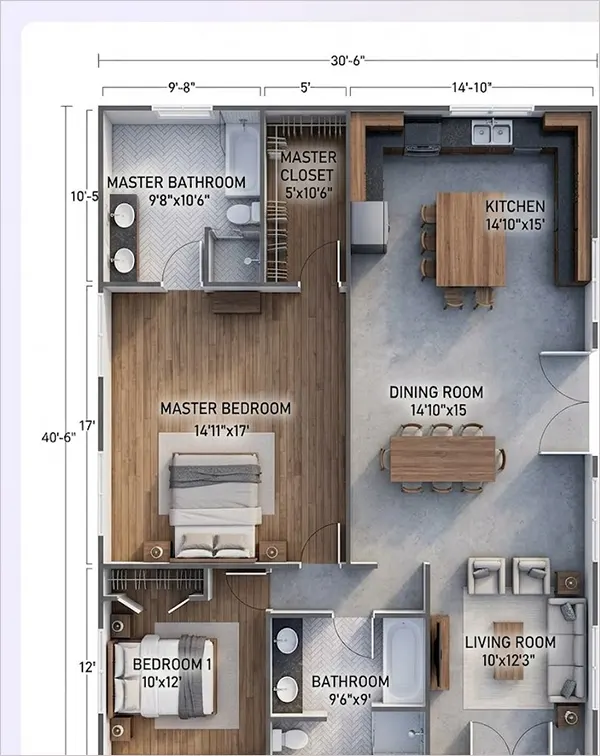 a 1200 to 1500 sq ft barndominium floor plan