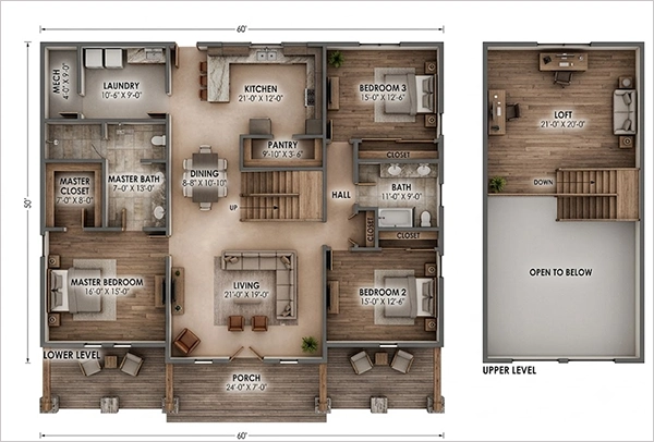 a 1800-2500 sq ft barndominium floor plan