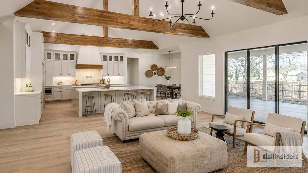 Contemporary Vaulted Ceiling Design with Tall Windows