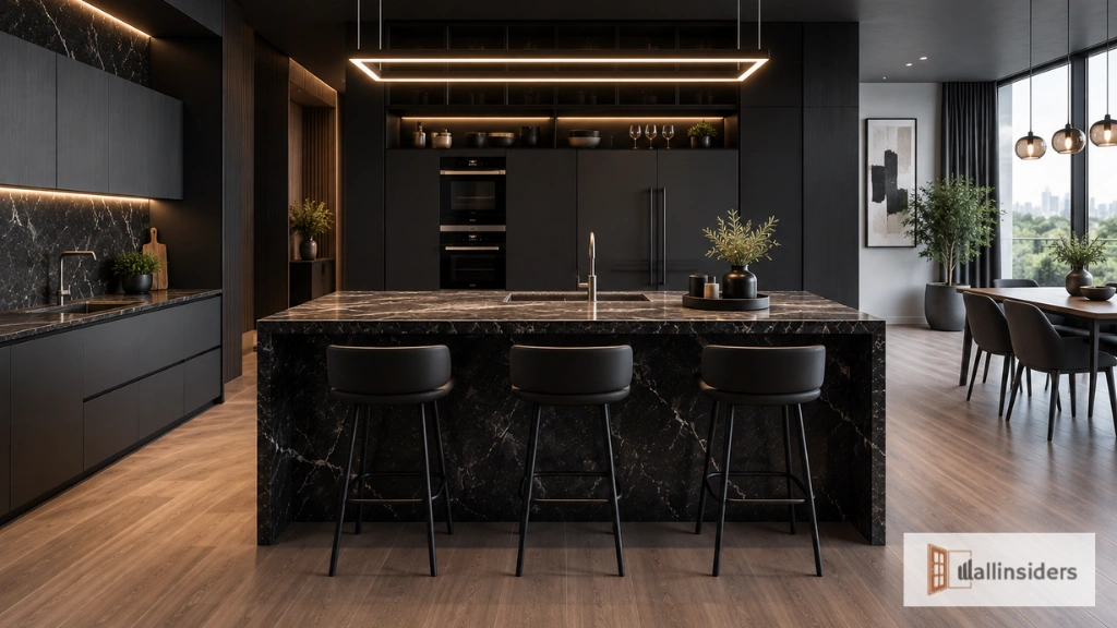 Luxury Black Kitchen with Creative Lighting