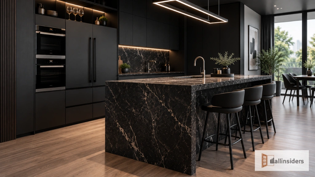 Simple Black Kitchen with Contrasting Countertops