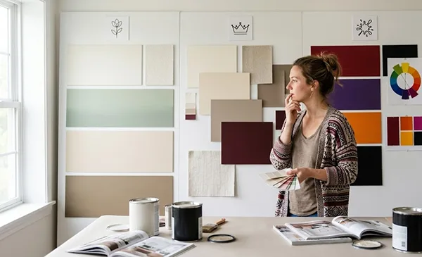 A lady trying to decide the different paint options for walls