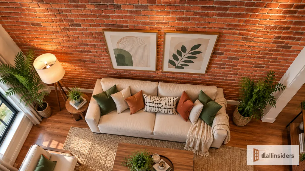Contemporary Brick Accent Wall with Decorative Elements