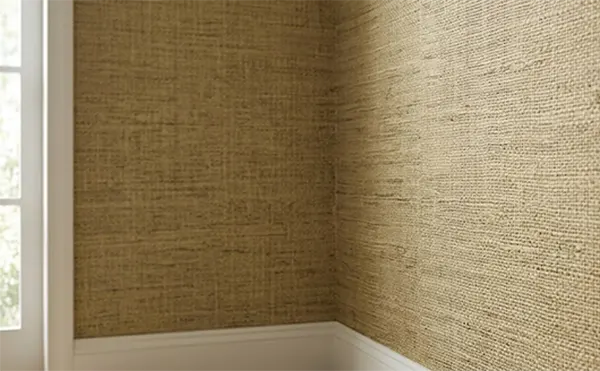 a grasscloth wallpaper on the wall