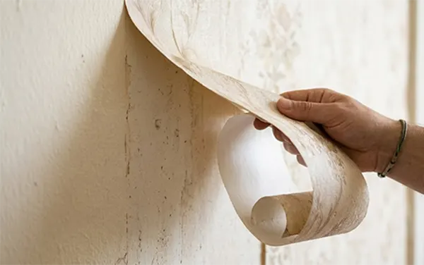 a hand peeling off the wallpaper on the screen